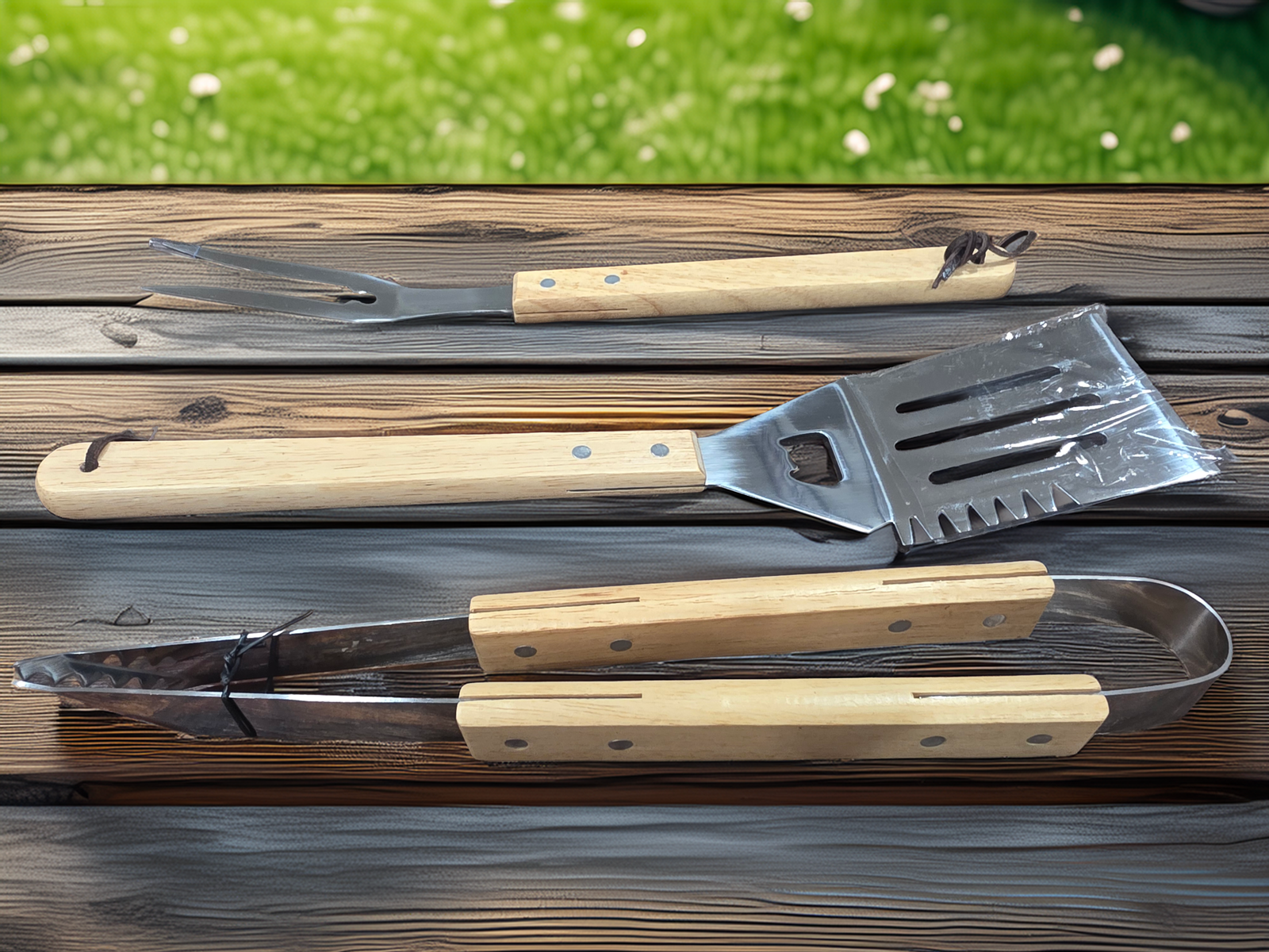 Wood Handled Grill Utensil Set